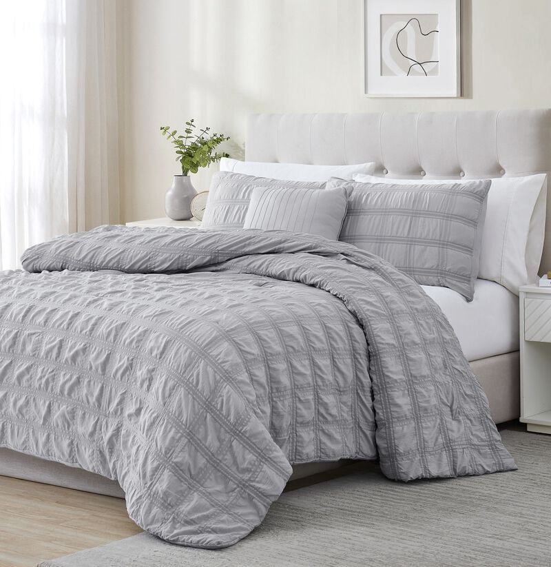 Ramallah Eliza Seersucker Comforter Set - 4-Piece - Queen 86x86", Grey