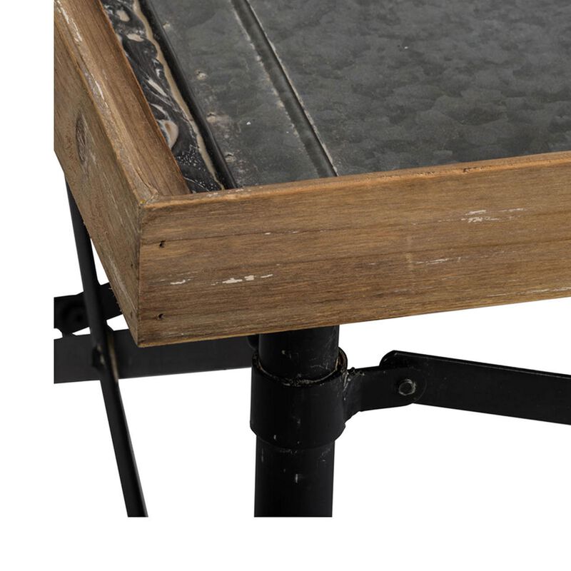 Benjara 44 Inch Coffee Table, Vintage Style Wood Tray Top, Metal Base, Brown, Black