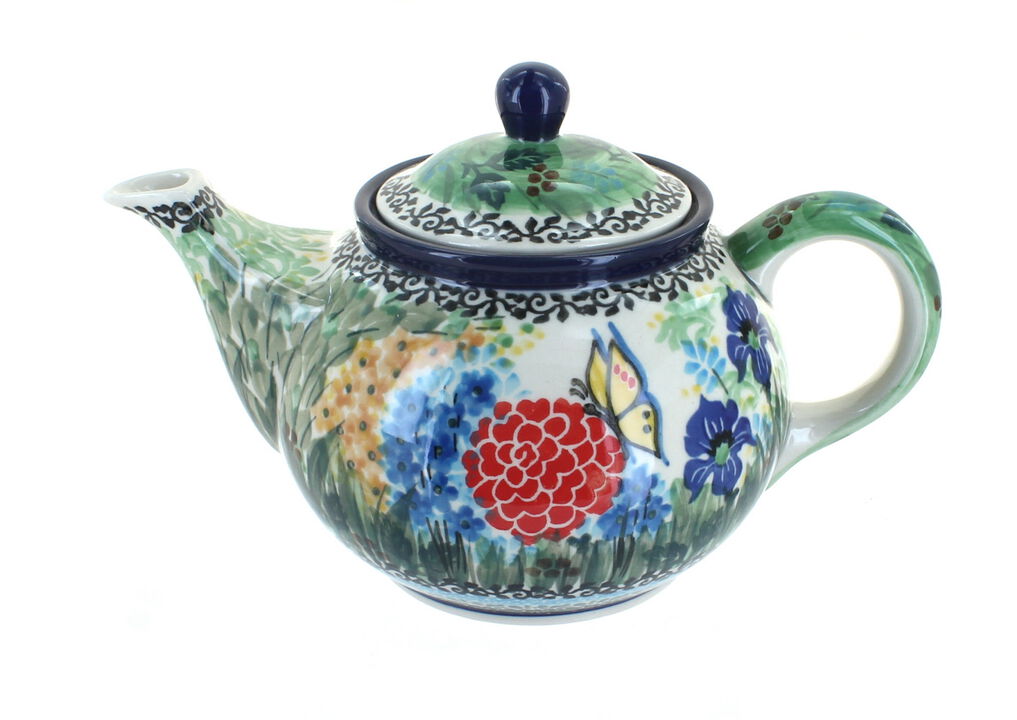 Blue Rose Polish Pottery Herb Garden Small Teapot