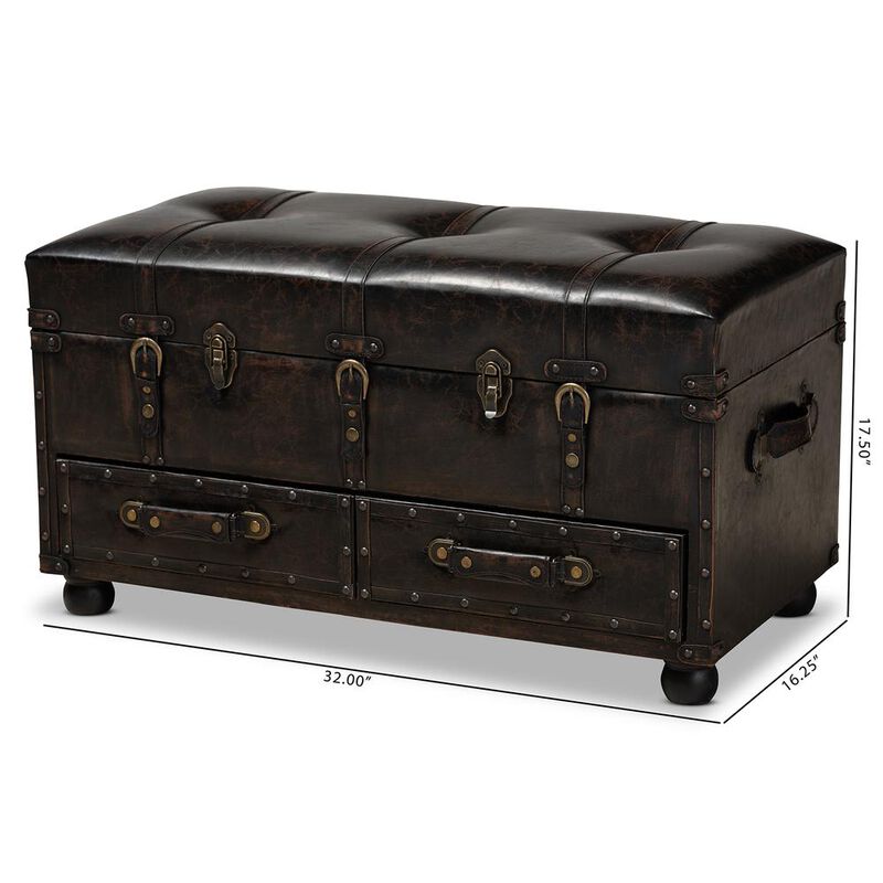 Leather Upholstered 2-Drawer Storage Trunk Ottoman