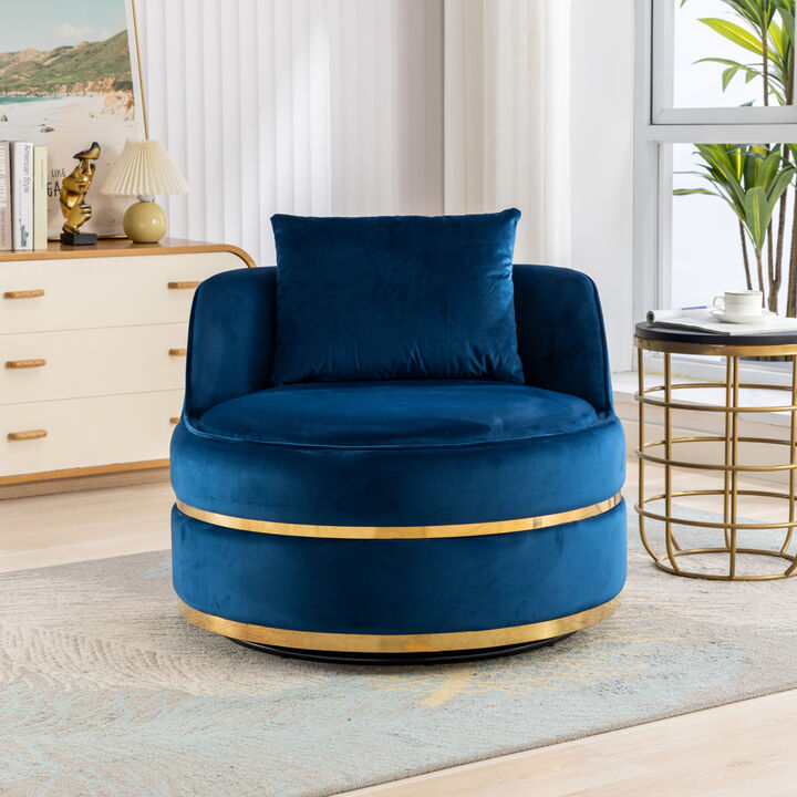 360 Degree Swivel Accent Chair Velvet Modern Upholstered Barrel Chair Over Sized Soft Chair with Seat Cushion for Living Room, Bedroom, Office, Apartment, Blue