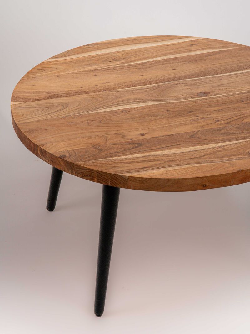 Handmade Eco-Friendly Vintage Acacia Wood & Iron Walnut Black Round Table 32"x32"x18" From BBH Homes