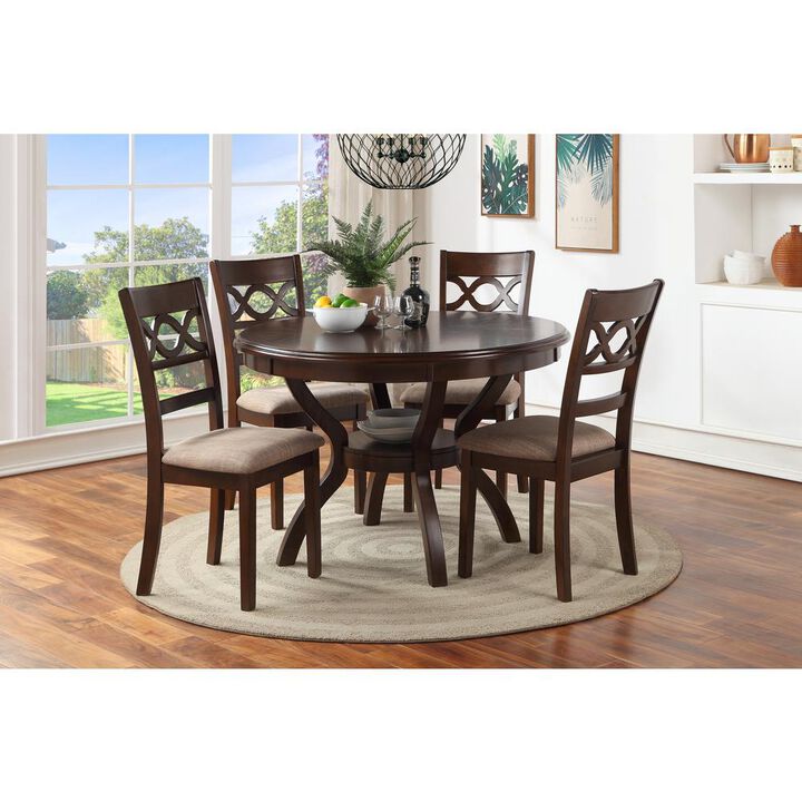 New Classic Furniture Cori 5-Piece Wood Round Dining Table Set with 4 Chairs in Cherry
