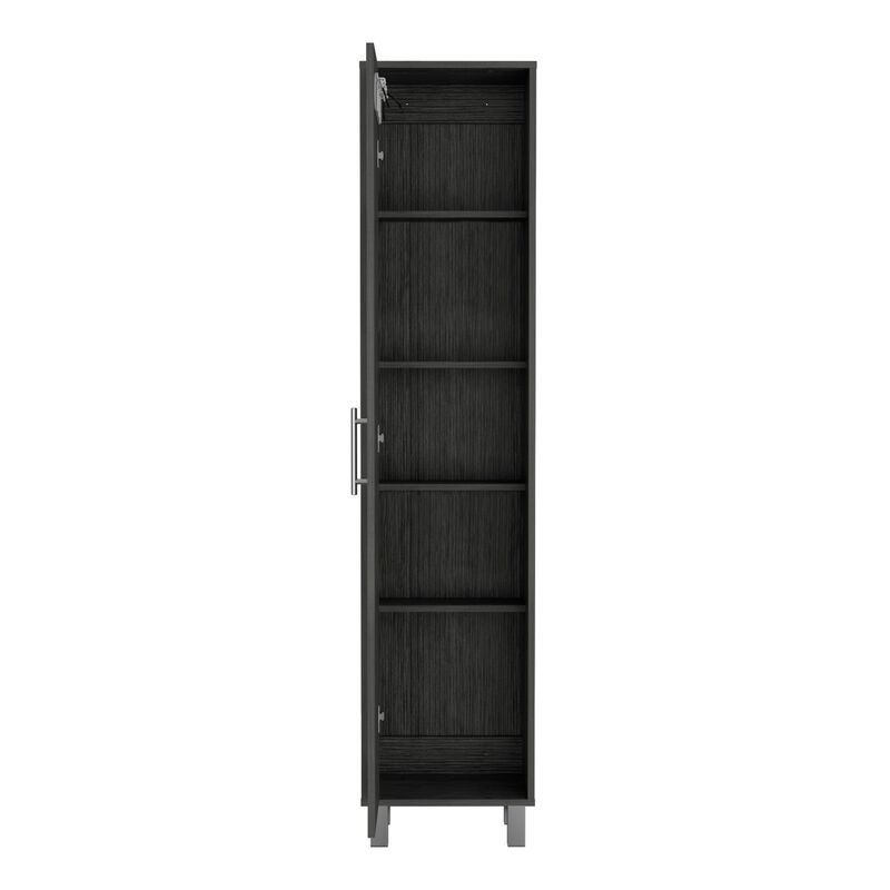 DEPOT E-SHOP Tall Narrow Storage Cabinet with 5-Tier Shelf  70.8H", 3 Broom Hangers and Metal hardware, Smokey Oak