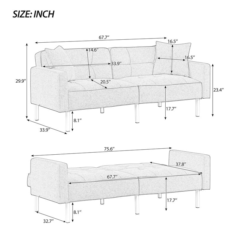 Linen Convertible Futon Sofa Bed for Small Spaces