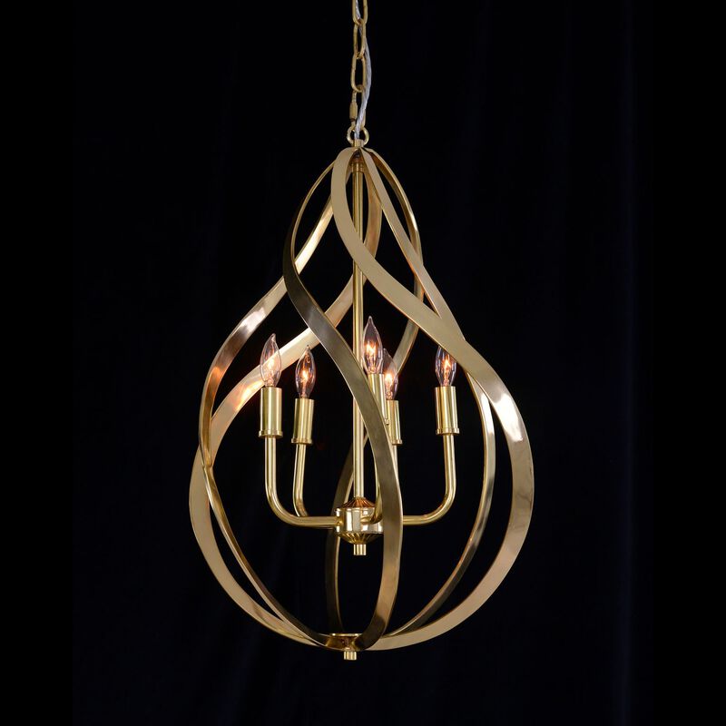 Ribbons Of Brass Swirls Five-Light Pendant