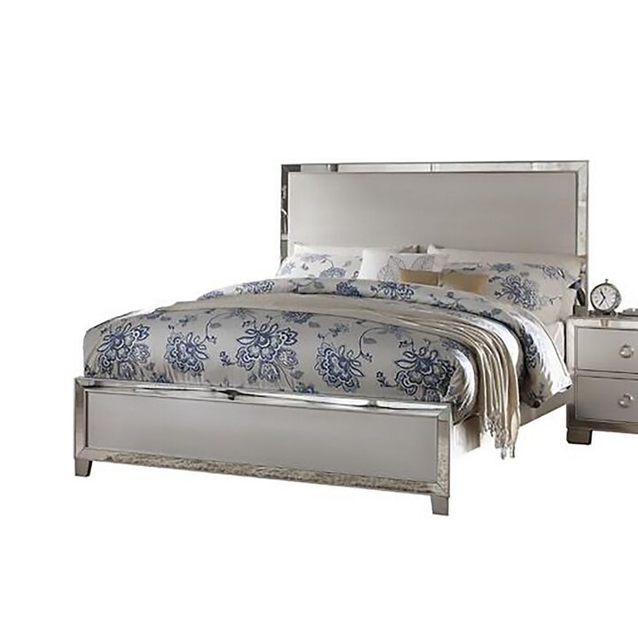 Stylish And Deluxe Queen Size Panel Bed, Silver-Benzara