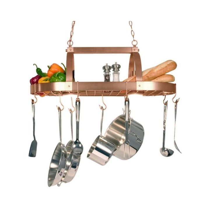 Rustic 2-Light 10 Hook Ceiling Mounted Hanging Pot Rack