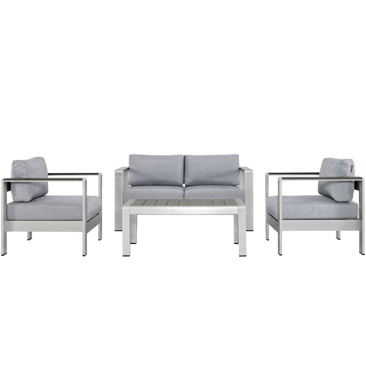 Shore 4 Piece Outdoor Patio Aluminum Sectional Sofa Set - Silver Gray
