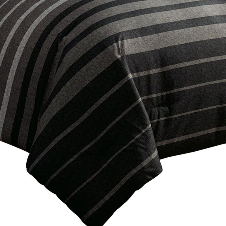 10 Piece Queen Polyester Comforter Set with Striped Details, Black and Gray-Benzara