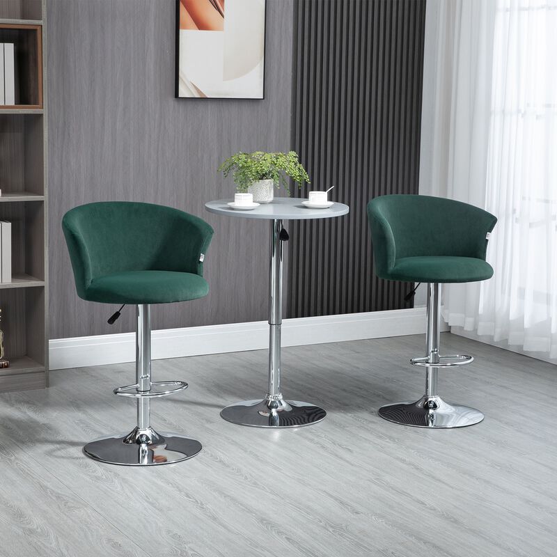 Adjustable Bar Stools Set of 2, Upholstered Counter Height Barstool with Swivel Seat, Wing Back, Footrest for Dining Room, â€ŽDark Green