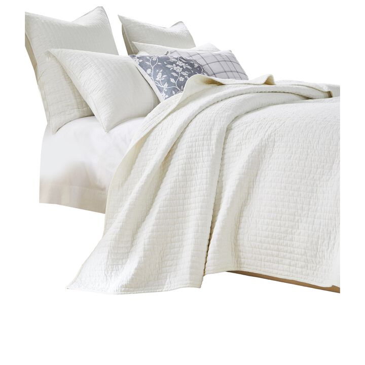 Xumi 2pc Twin Quilt and Pillow Sham Set, Channeled, Antique White Cotton - Benzara