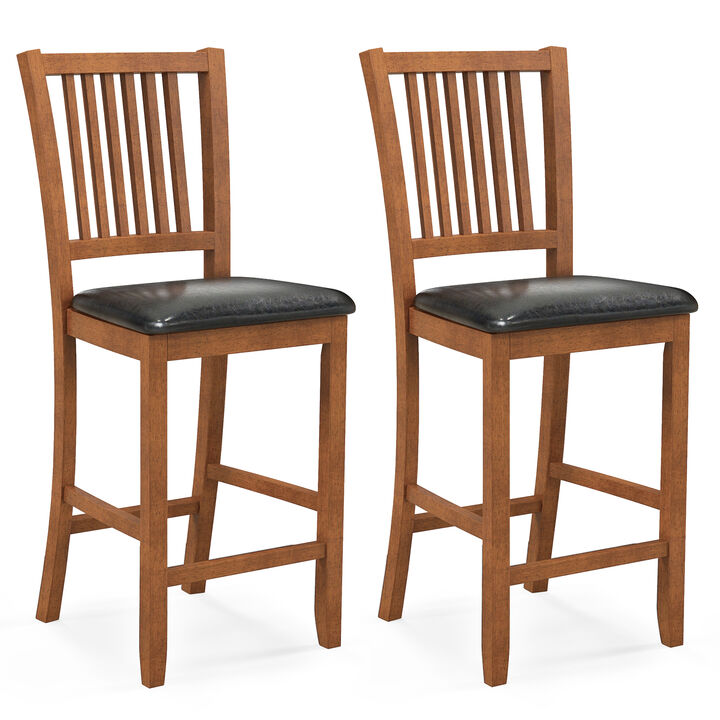 2-Piece Bar Chair Set Counter Height Bar Stool with Backrest-Walnut