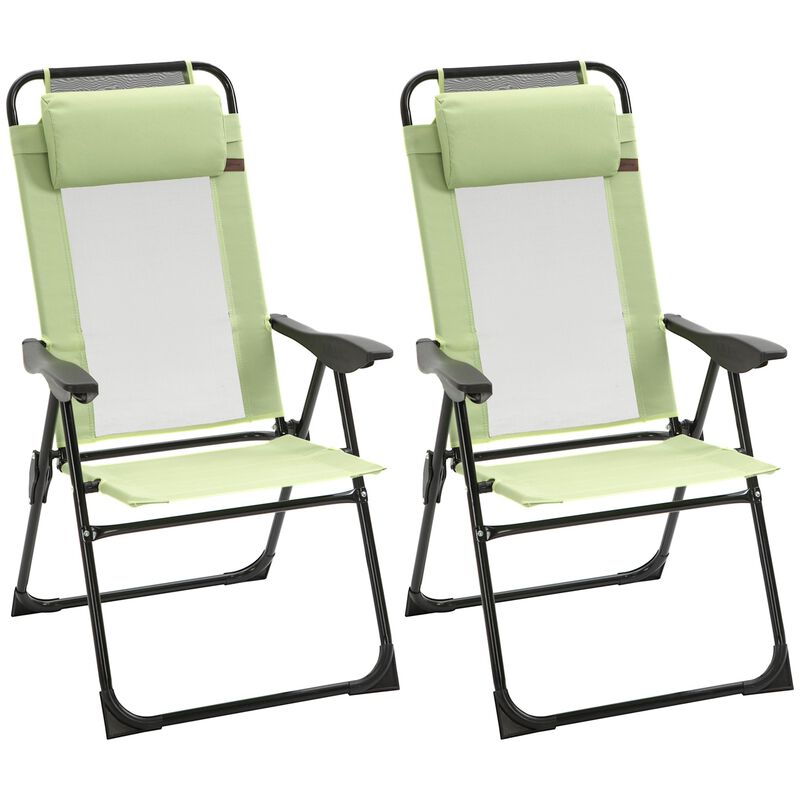 Set of 2 Portable Folding Recliner Outdoor Patio Chaise Lounge Chair with Adjustable Backrest, Green