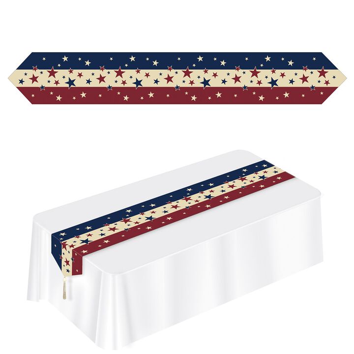 Club Pack of 12 Blue Stars and Stripes Patriotic Disposable Americana Table Runner 72"