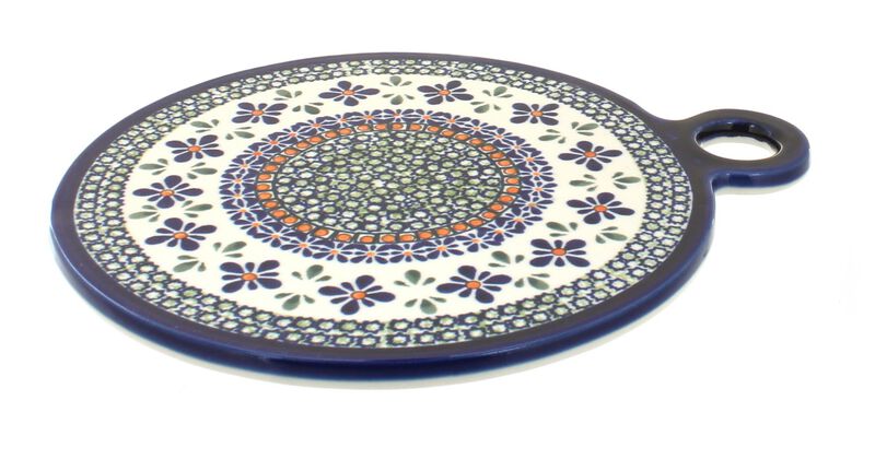 Blue Rose Polish Pottery Porcelain Vine Round Cutting Board