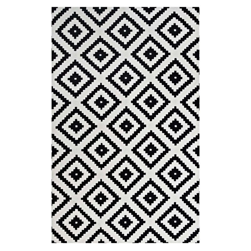 Alika Abstract Diamond Trellis 8x10 Area Rug - Black and White