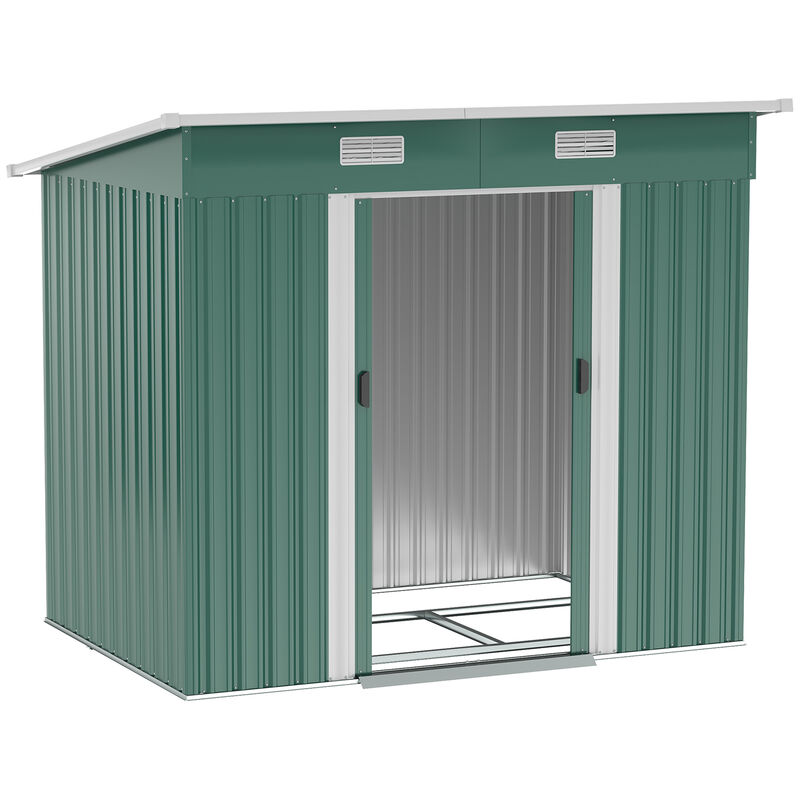 Outsunny 7' x 4' Outdoor Storage Shed, Galvanized Metal Utility Garden Tool House, 2 Vents and Lockable Door for Backyard, Bike, Patio, Garage, Lawn, Dark Green