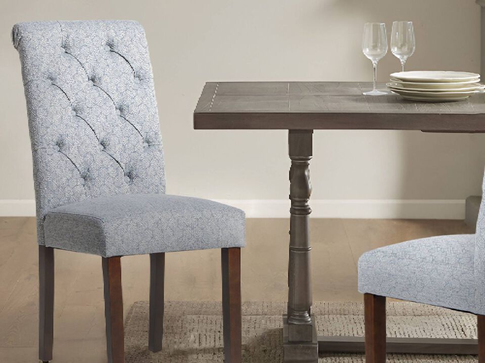 Tufted Fabric Dining Chair with Rolled Back, Set of 4