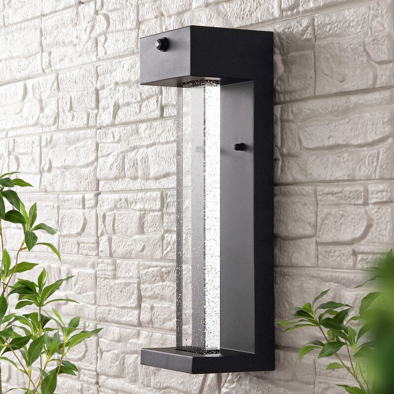 Miranda 1-Light Modern Industrial Iron/Seeded Glass with Dusk-to-Dawn Sensor Integrated LED Outdoor Sconce