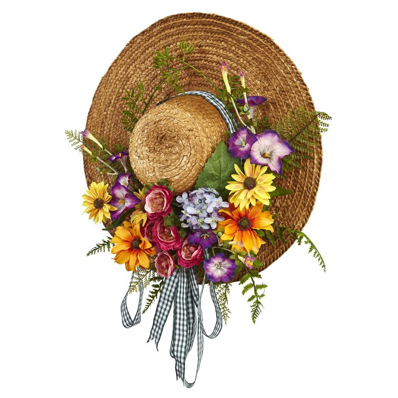Nearly Natural 18-in Mixed Floral Hat Wreath