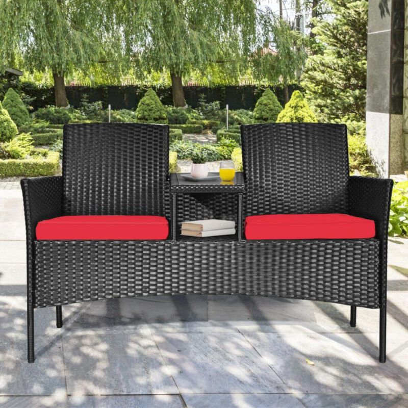 Hivvago Wicker Patio Conversation Furniture Set with Removable Cushions and Table