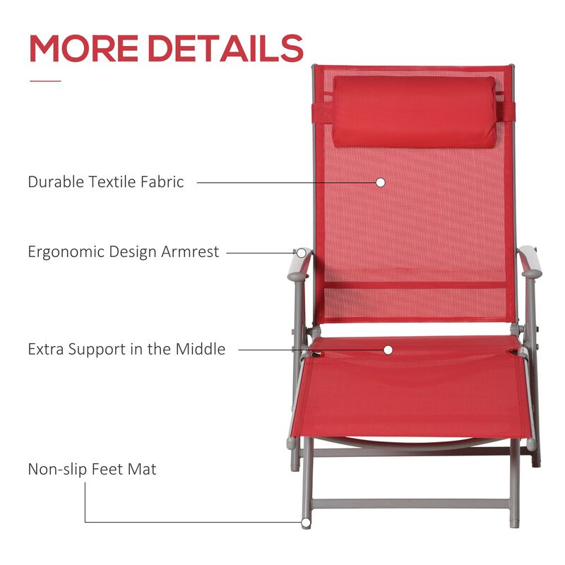 Red Outdoor Lounger: Folding Chaise with Adjustable Backrest