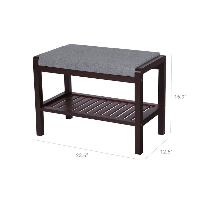 Wicker Shoe Bench Rack with Cushioned Padded Seat - Entryway Storage Shelf Bench