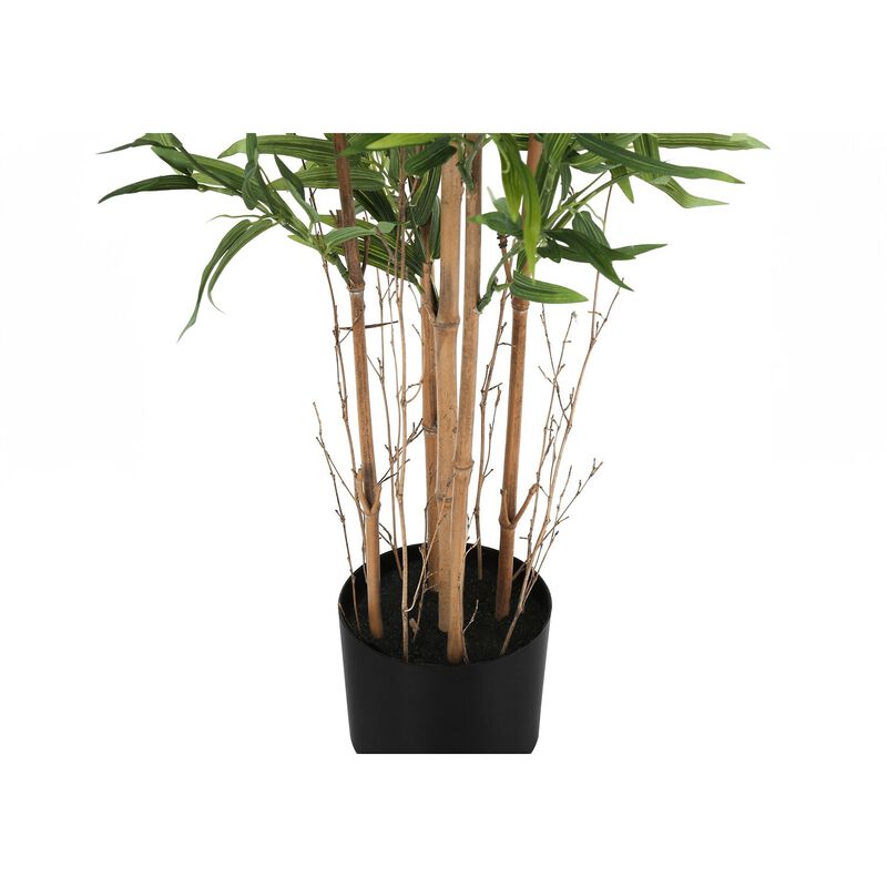 Monarch Specialties I 9563 - Artificial Plant, 50" Tall, Bamboo Tree, Indoor, Faux, Fake, Floor, Greenery, Potted, Decorative, Green Leaves, Black Pot