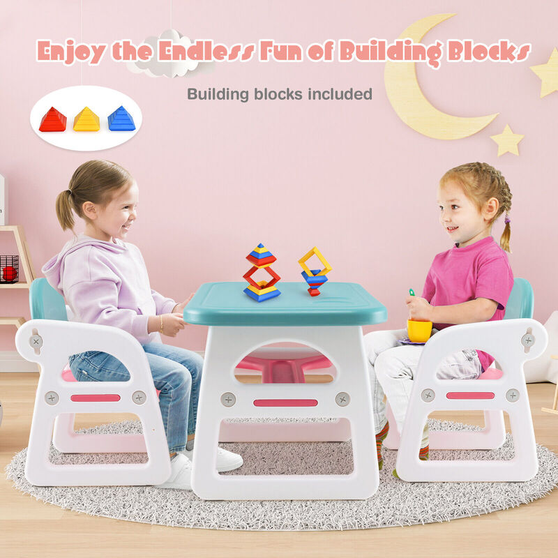 Kids Table and Chair Set with Building Blocks