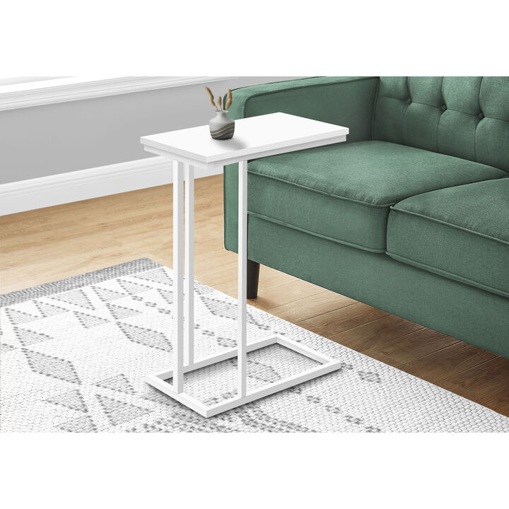 Monarch Specialties I 3468 Accent Table, C-shaped, End, Side, Snack, Living Room, Bedroom, Metal, Laminate, White, Contemporary, Modern