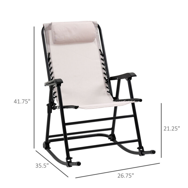 Outsunny 2 Piece Outdoor Rocking Chair Set, Patio Folding Lawn Rocker Set with Headrests for Yard, Patio, Deck, Backyard, Cream White