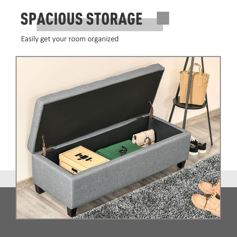 Gray Entryway Storage: 50" Upholstered Ottoman Bench with Soft Close Lid