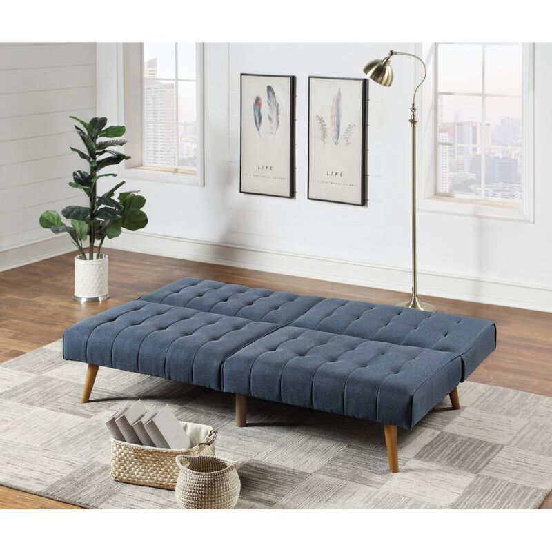 Navy Color Modern Convertible Sofa 1 Piece Set Couch Polyfiber Plush Tufted Cushion Sofa Wooden Legs