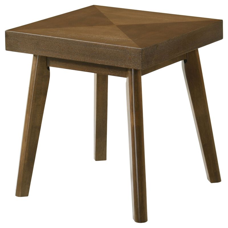 Layla End Table, 22 Inch Square Top, Diamond Parquet, Walnut Brown Wood - Benzara