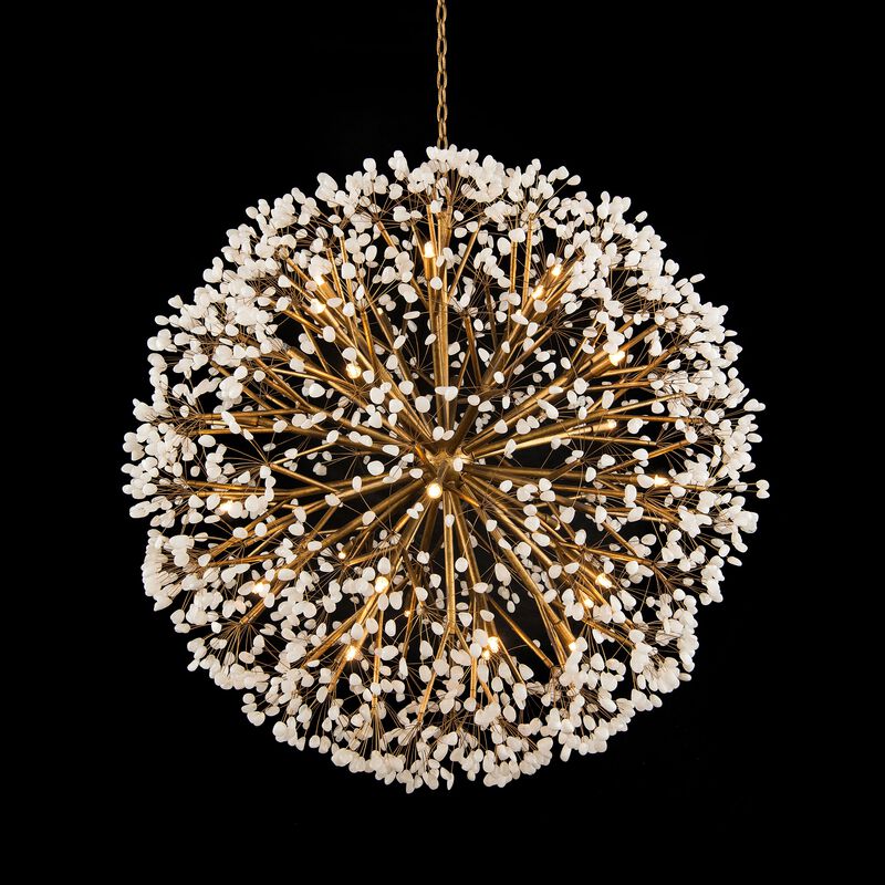 Spherical Thirty-Light Stone Quartz Chandelier