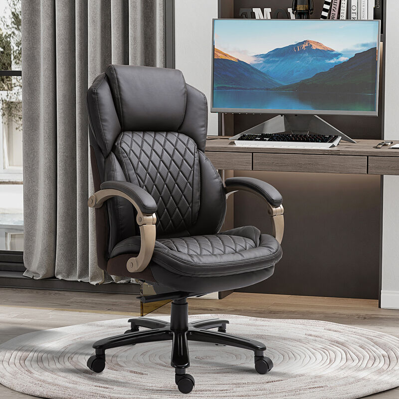 Vinsetto Big and Tall Executive Office Chair with Wide Seat, Computer Desk Chair with High Back Diamond Stitching, Adjustable Height & Swivel Wheels, Brown