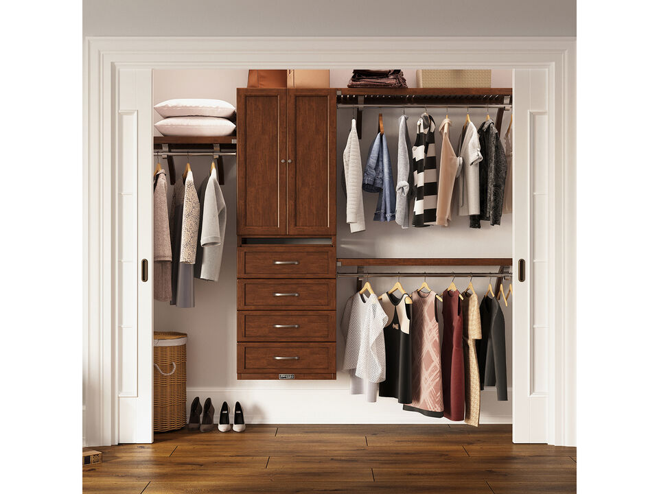 Solid Wood Reach-In Closet Organizer with 4 Shaker Style Drawers and Solid Wood Doors