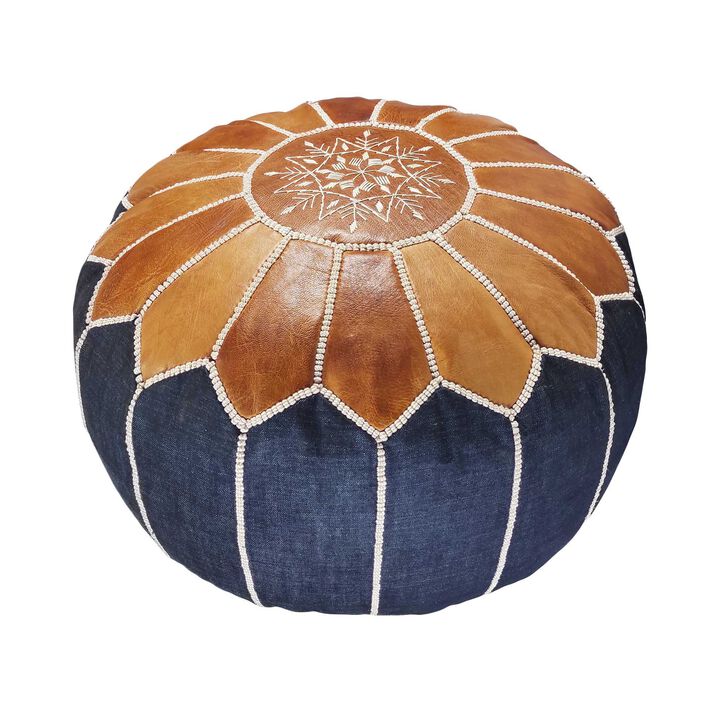 Handmade Moroccan Ottoman, Genuine Leather Pouf