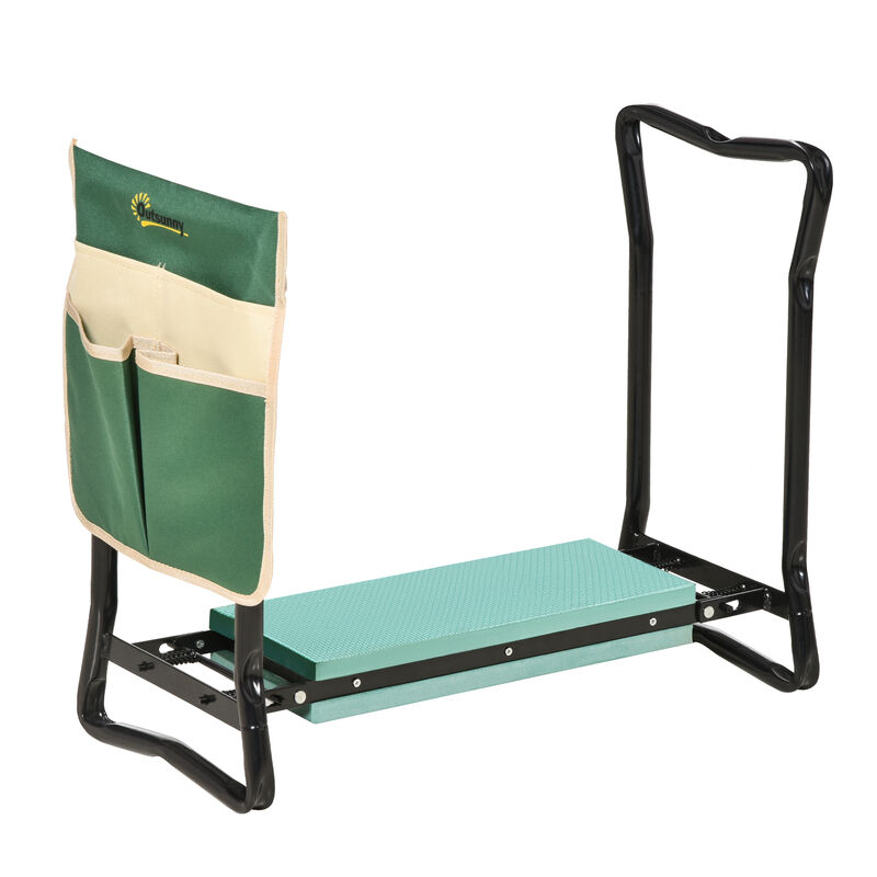 Outsunny Garden Kneeler Seat Stool Bench Kneeling Pad and 1 Large Side Tool Pouch & Easy Folding Design for Transport & Storage