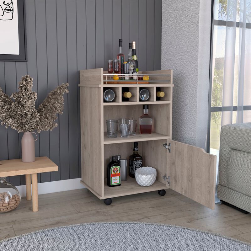 Phoenix Bar Cart with 2 Open Shelves  4 Wine Cubbies and Cabinet