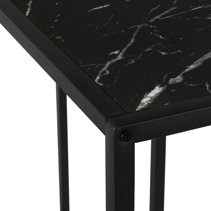 Monarch Specialties I 2158 Accent Table, Console, Entryway, Narrow, Corner, Living Room, Bedroom, Metal, Laminate, Black Marble Look, Contemporary, Modern