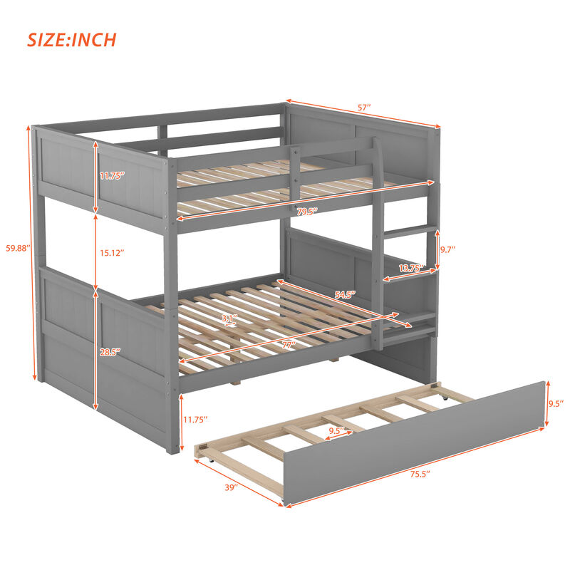 Full Over Full Bunk Bed with Twin Size Trundle