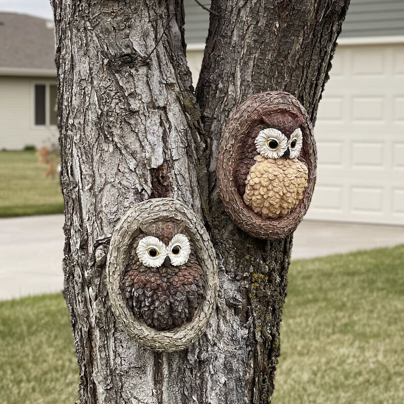 Sunnydaze Winifred and Wesley the Owls Resin Tree Hugger Decorations - 9 in