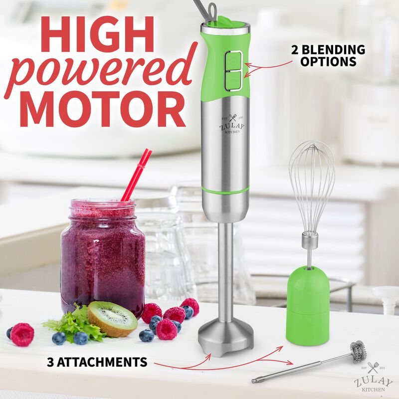 Stick Blender Immersion With Stainless Steel Whisk and Milk Frother Attachments