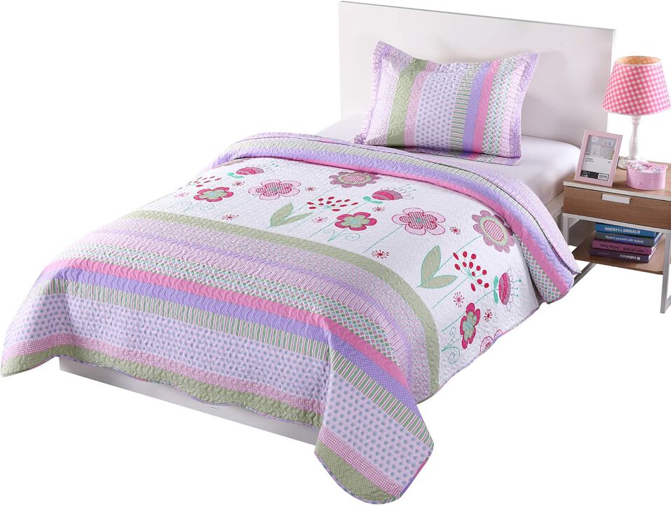 MarCielo Kids Floral Quilt Bedspread Set For Teens Girls Boys.