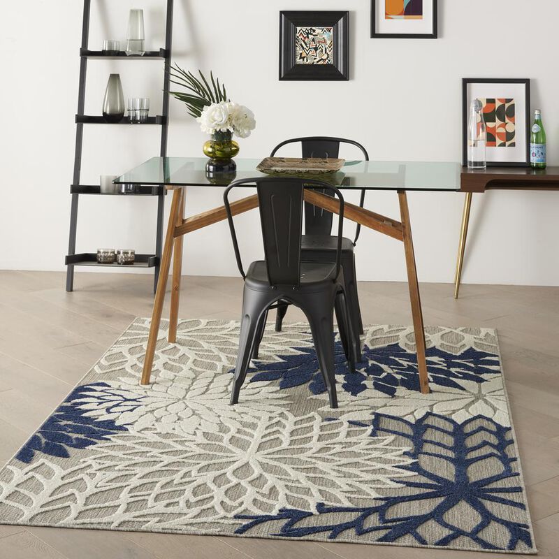 Nourison ALH05 Aloha Ivory/Navy Area Rug- 5'3 x 7'5