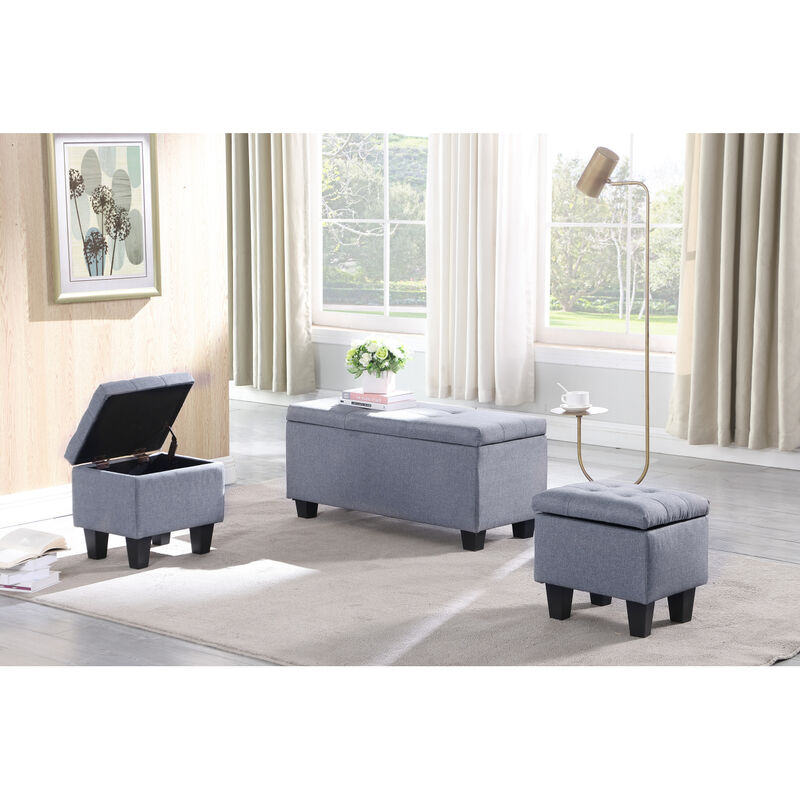 Large Storage Ottoman Bench Set, 3 in 1 Combination Ottoman, Tufted Ottoman Linen Bench for Living Room, Entryway, Hallway, Bedroom Support 250 lbs
