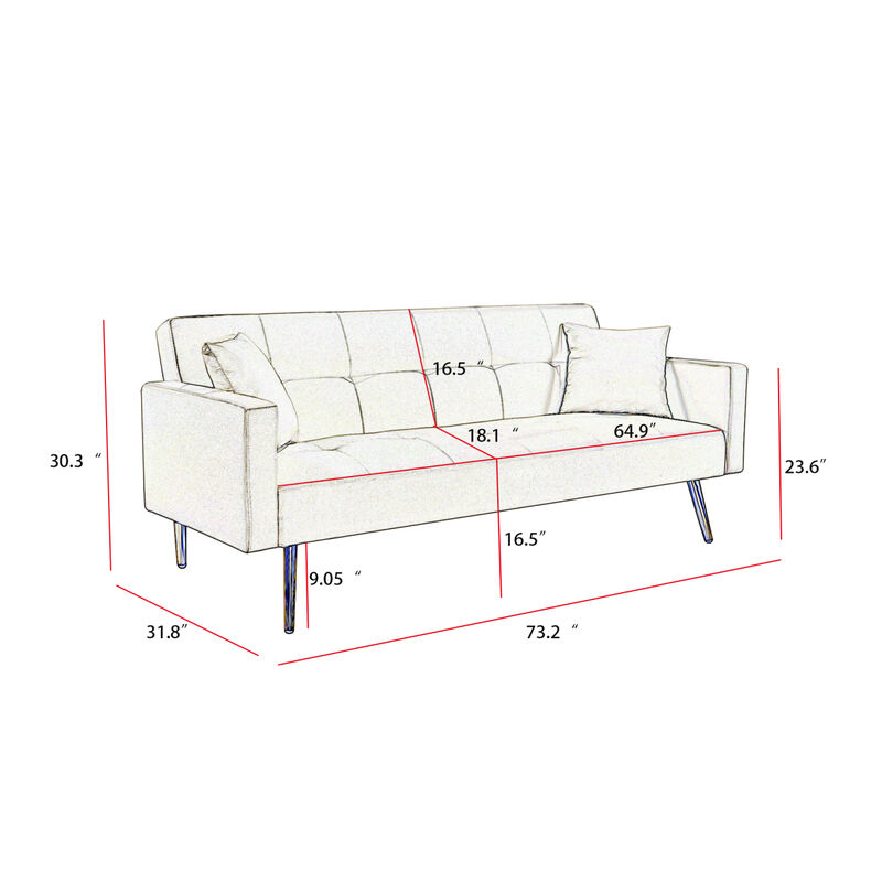 Velvet Convertible Folding Futon Sofa Bed, Sleeper Sofa Couch For Compact Living