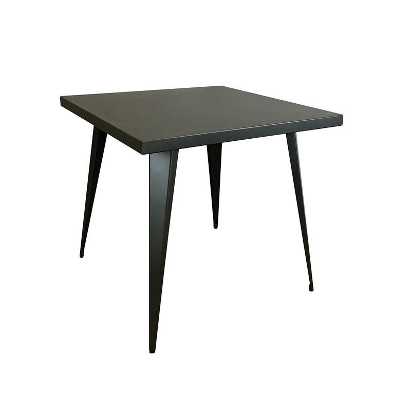 Oran 32 Inch Dining Table, Square Metal Top, Tapered Legs, Gray Finish - Benzara